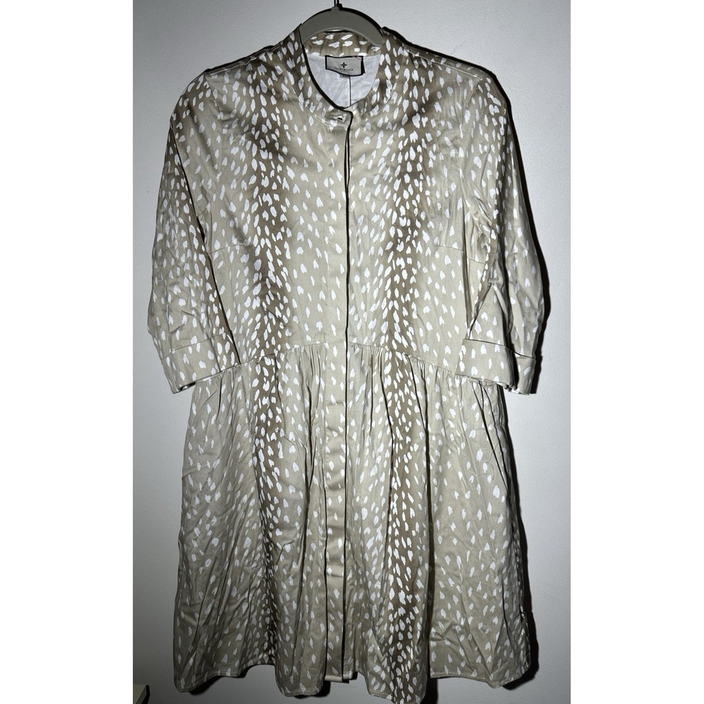 Tuckernuck The Antelope Royal Shirt Dress Deer Print Relaxed Fit, Beige/Cream XS